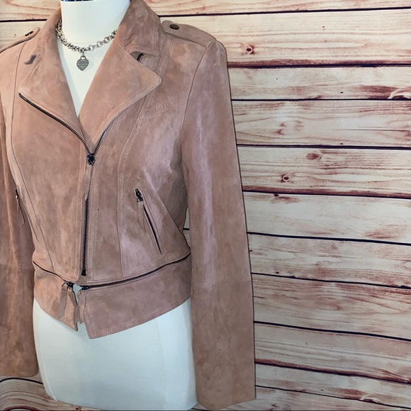 🚫SOLD🚫 White House Black Market Genuine Leather Suede Blush Moto Jacket - Picture 9 of 16